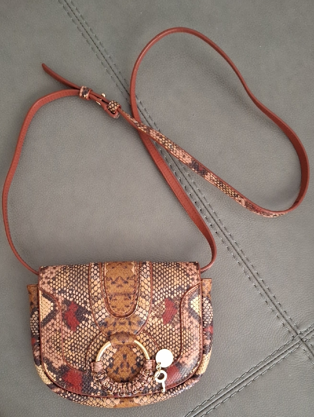 See By Chloe Snake-Print Crossbody in Brown and Rust